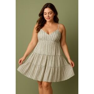 Y2K Baby‎ Doll Tiered Embroidered Sundress Mini Dress Women's L Prairie Cottage